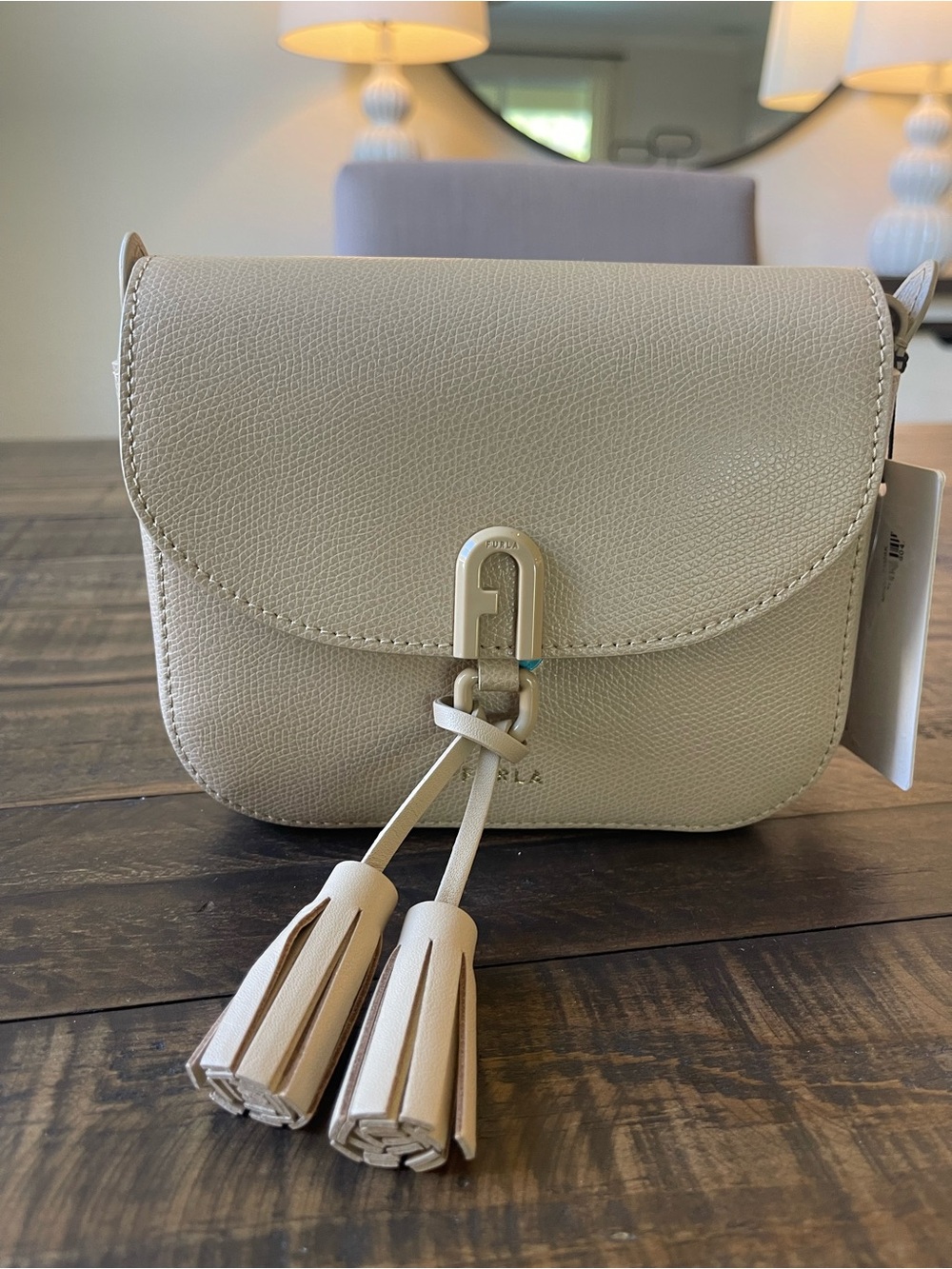 Rare and Brand New Furla 1927 Mini Leather Crossbody Tassel Bag - Sand